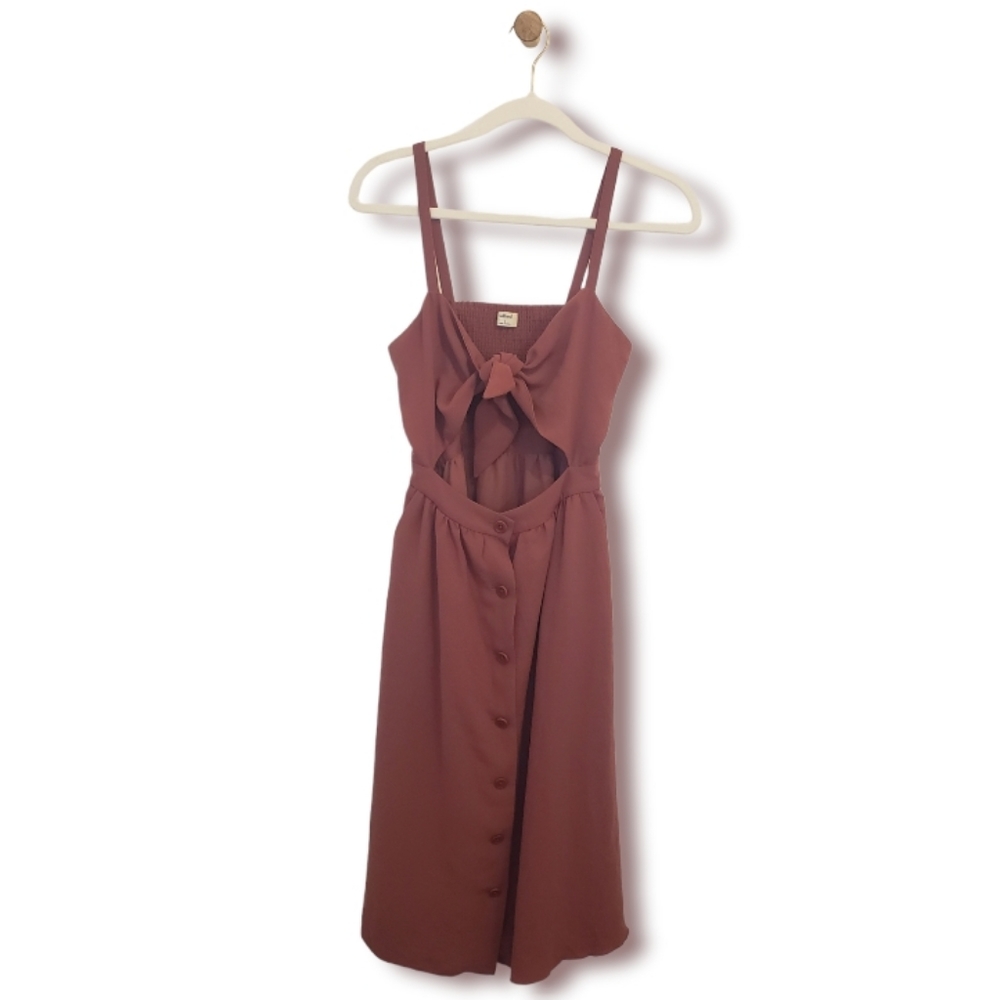 Aritzia Wilfred Adelia Tie Front Cutout Midi Summer Dress Mauve Pink Size 2 - Picture 2 of 13